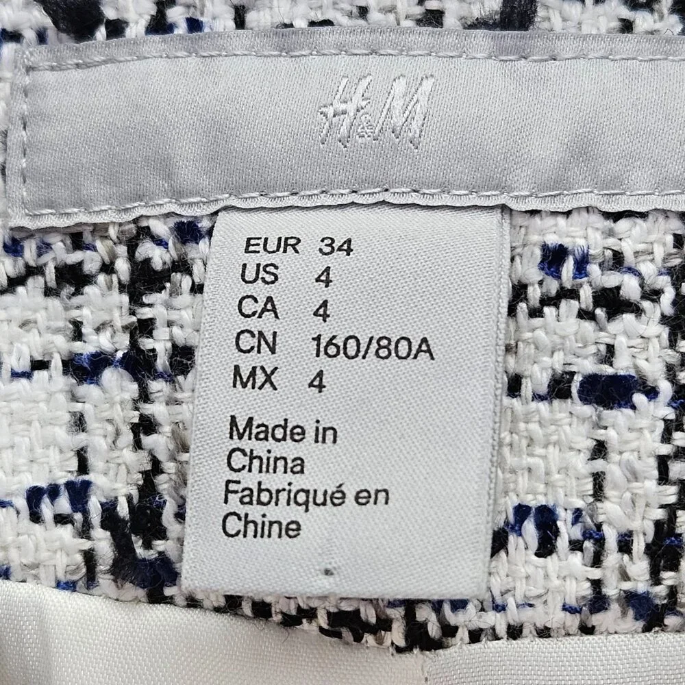 H&M Textured Tweed White Blue Weave Blazer Jacket Women's Size 4 - Picture 3 of 6